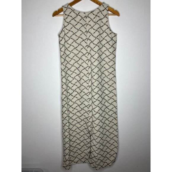 CTC Linens Women's Medium Sleeveless Brown Beige Floral Embroidered Linen Dress - Picture 8 of 9